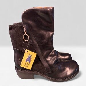 Fly London Leather Heeled Booties Mely Black 
EU 37 US 6 NWT